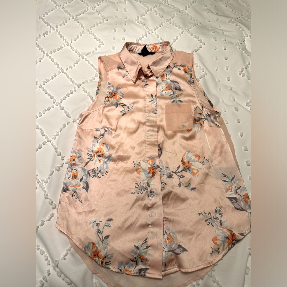 H&M peach Floral Sleeveless Collared Tank Size 2